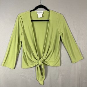 Vintage Key Lime Green Womens Sleeveless Twist Front Top Made USA Small Y2K 2000